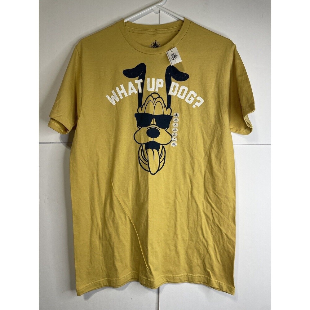 New Disney Parks Exclusive T-Shirt Adult Size Medium What Up Dog? Pluto Yellow